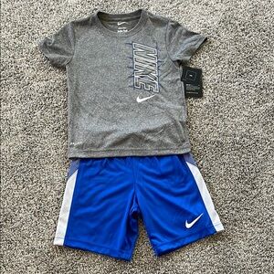 NEW! NIKE BLUE AND GRAY 2-PIECE T-SHIRT & SHORTS SET. SIZE 6. BOYS.